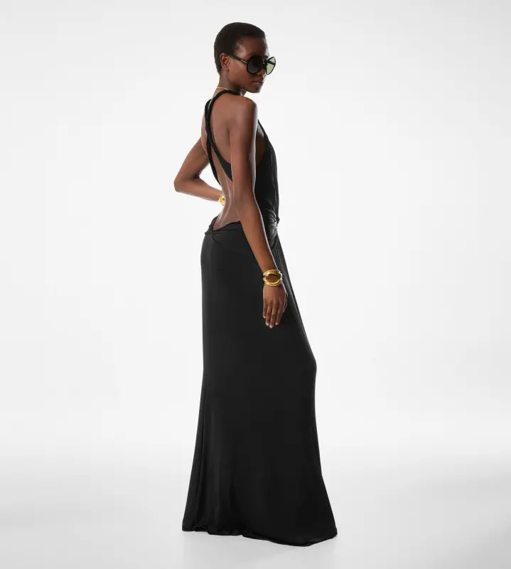 V-NECK CRISS-CROSS EVENING DRESS BLACK online